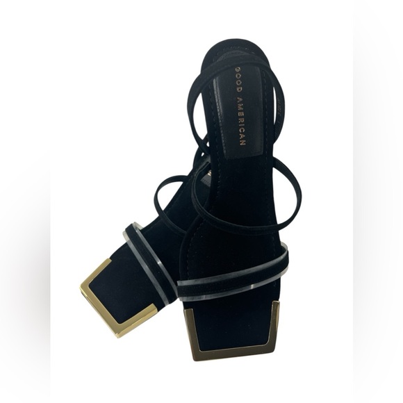 NIB Good American The Standout Suede Square Toe Slingback Black Heel 9 - Picture 3 of 6